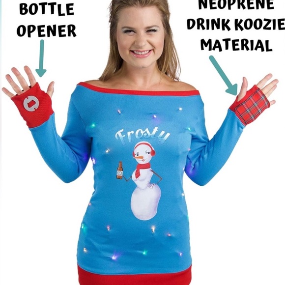 Brand new Christmas Sweater-lights up,bottle opener, koosie on sleeves - Picture 4 of 9